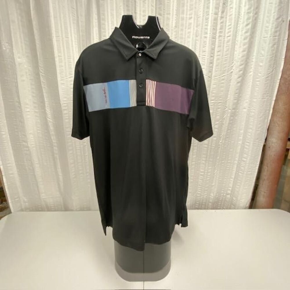 TravisMathew Polo Shirt Men's L Black Colorblock Stripe Pima Cotton Golf